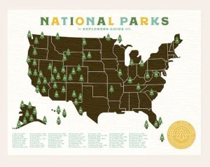 A map of the US with the national parks listed