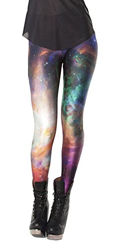 Woman wearing a legging with the colors of the universe