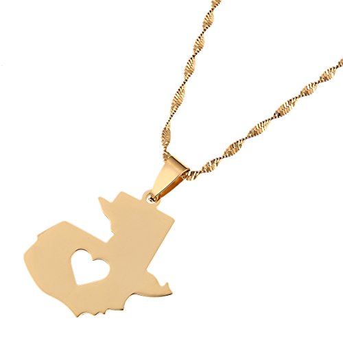 Necklace with a golden pendant in the shape of the map of Guatemala