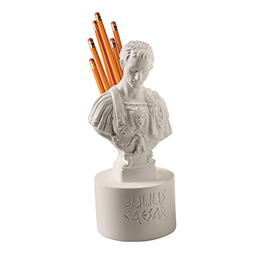 A pencil holder of the bust of Julius ceasor with holes for pencils in the back