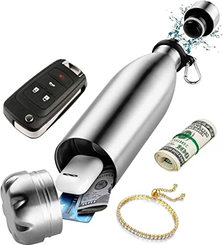 Stainless steel insulated water bottle with a special storage compartment at the bottom