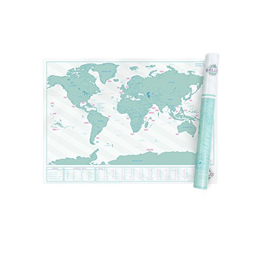 A scratch map with how to say hi in different countries