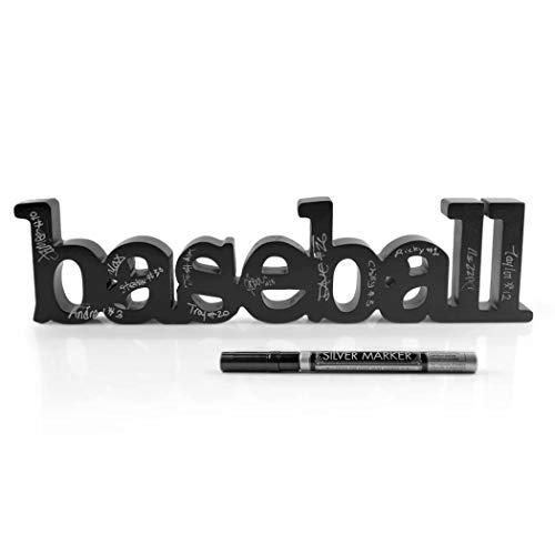 A metal sign that say baseball