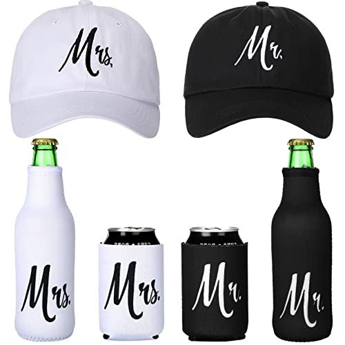 Mr and Mrs hat and beer koozies