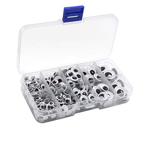 A box with different sizes of googly eyes