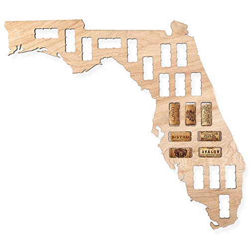 Wooden map of Florida with holes for wine corks