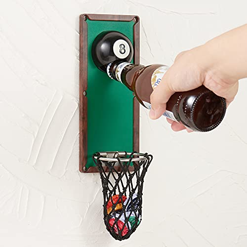 A wall mounted bottle opener shaped like a billiards ball