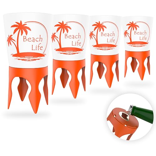 Beach cup holders with an opener at the bottom