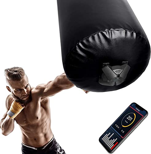 A man boxing on a punch bag with a tracker at the bottom