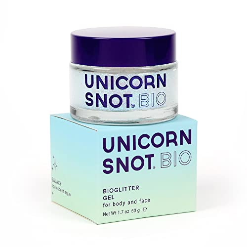 Glittergel in a pot with the label "unicorn snot"