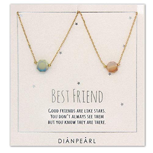 best friend neckalces with gemstones and a sweet poem