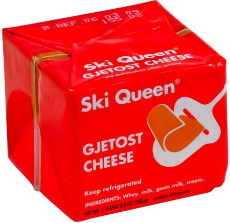 Package of Gjetost brown cheese from Norway