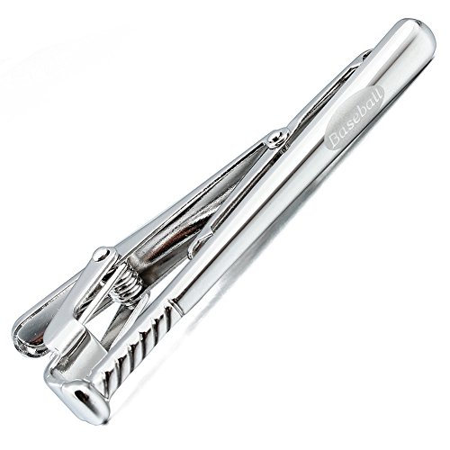 A clip to hold a tie in the shape of a baseball bat