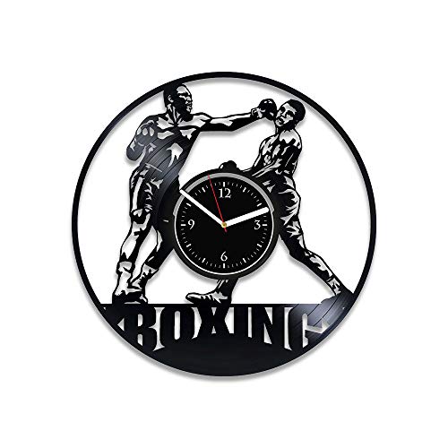 A boxing-themed clock made from an old vinyl record