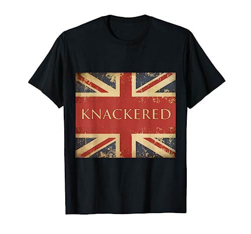 A black t-shirt with the Union jack falg and "Knackered"