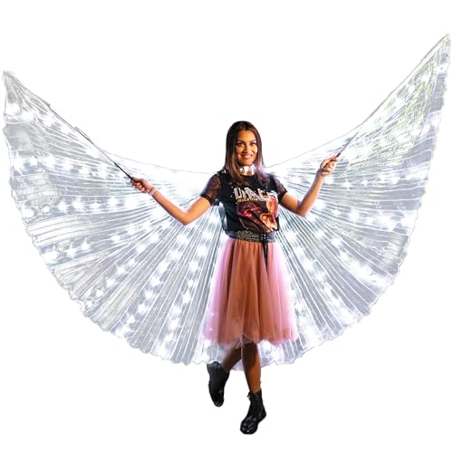 Woman wearing LED light angel wings