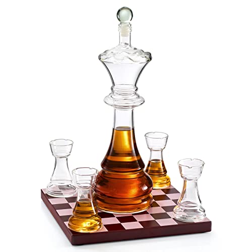 A decanter set shaped like a chess pice