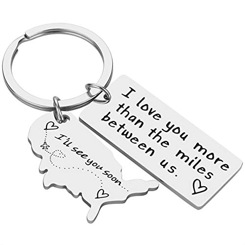 "I love you more than the miles between us" keychain