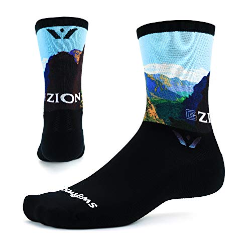 A pair of socks with a national park theme