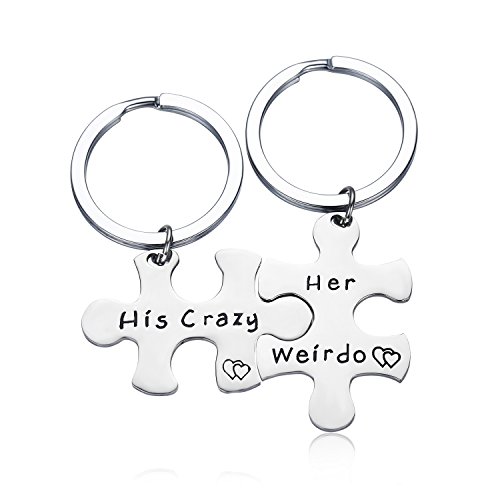 Matching puzzle piece keywrings with "his crazy" and "her weirdo"