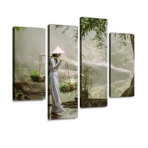 A set of five panels canvas of a Vietnamese girl