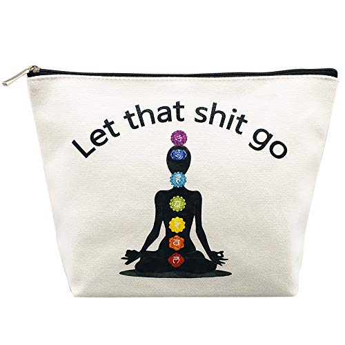 A make up bag with the text "let that sh*t go"