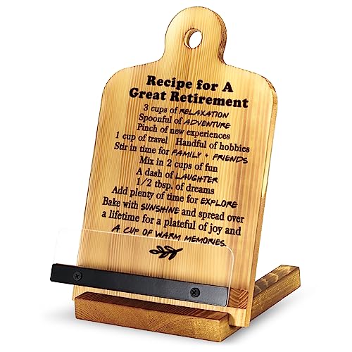 A cutting board with a recipe for retiremnt etched