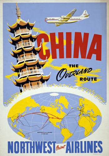 Vintage travel poster from Northwest Airlines fro China