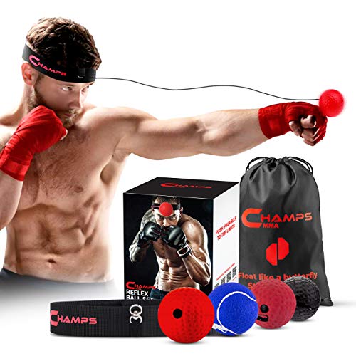 A man with a reflex ball training set