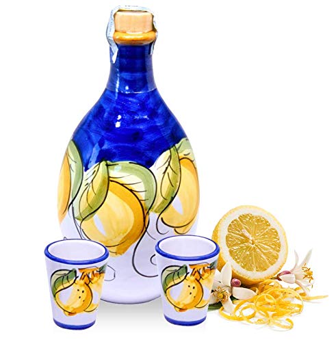 Hand-painted limoncello jar with glasses