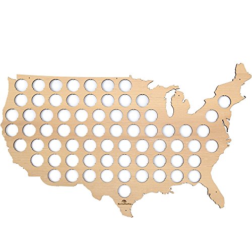 Wooden map of the US with holes for beer caps