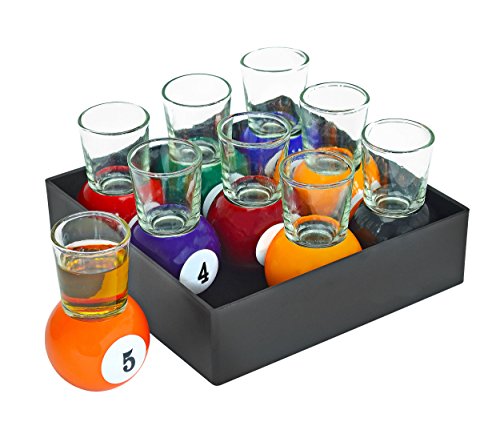 Tray of shot glasses shaped like pool balls