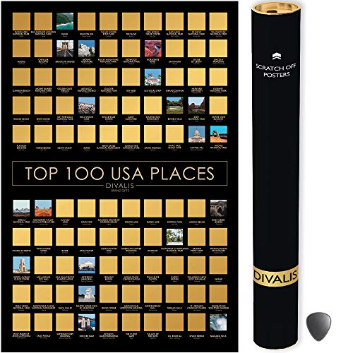 Scratch poster with 100 iconic places in the US