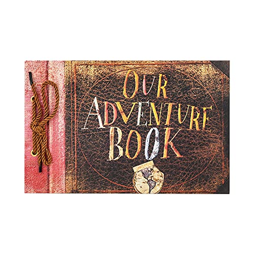 Scrapbook with "our adventure book" on the cover
