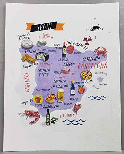Poster of the map of Spain with food