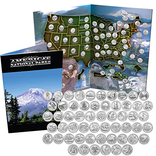 A map of the US with coins for every US national park