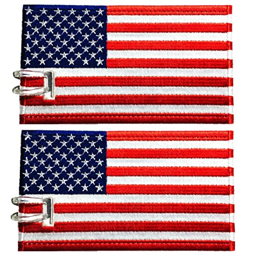 Two luggage tags with a print of the US flag