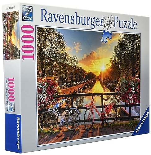 1000 piece jigsaw puzzle box of a bike at a Dutch Canal