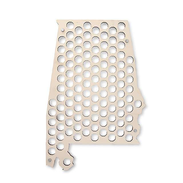Map of Alabama with holes for beer caps
