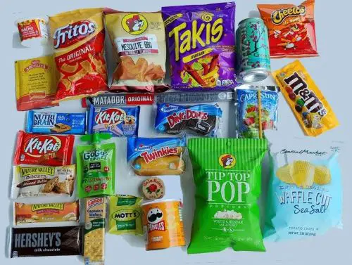 A collection of snacks from the US
