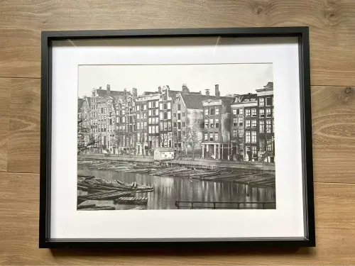 A vintage poster of Amsterdam canalhouses