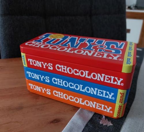 Three bars of Tony Chocolonely chocolate