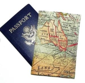 A passport cover with a map of Australia