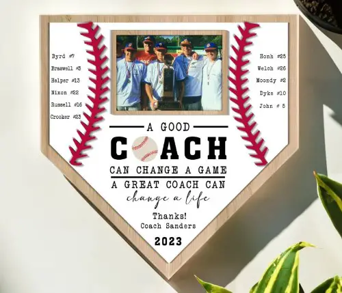 A personalized home sign for baseball coaches