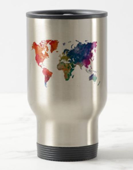 Travel mug with map of the world