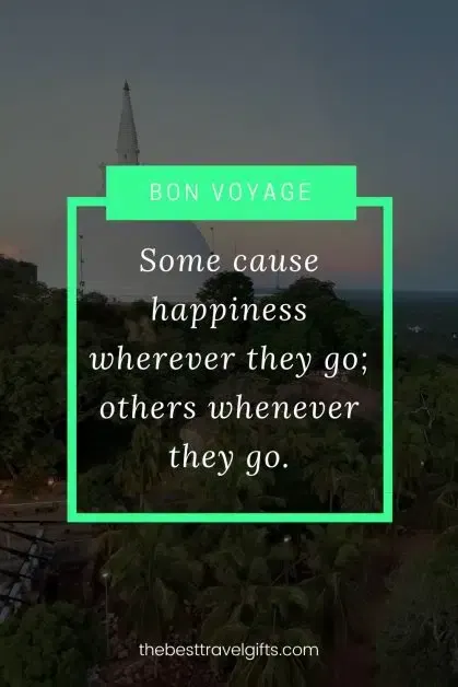 Funny travel safe quote: Some cause happiness wherever they go; others whenever they go.