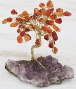 A decorative tree made with gemstones from Brazil