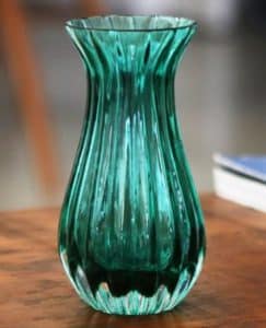 A blue glass handblown vase made in Brazil