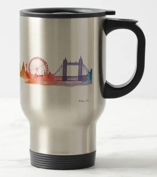 Travel mug with the skyline of London