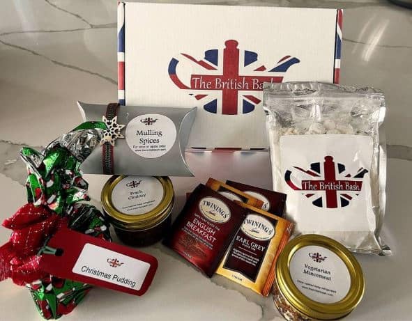 An british gift basket with baking goodies